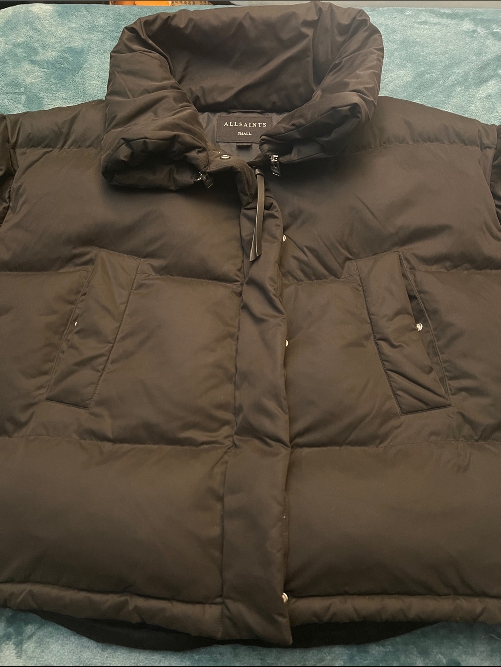 AllSaints Black womens Puffer Jacket with High Collar like new